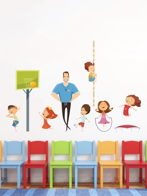 

rawpockets Blue & Beige Kids Playing Activities Wall Stickers