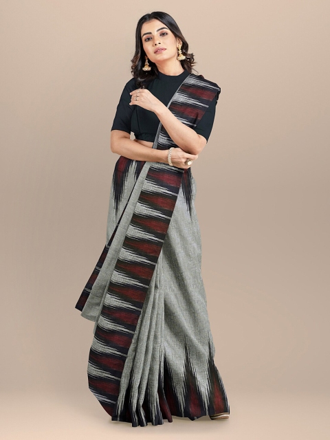 

BharatSthali Grey Pure Cotton Solid Sambalpuri Saree