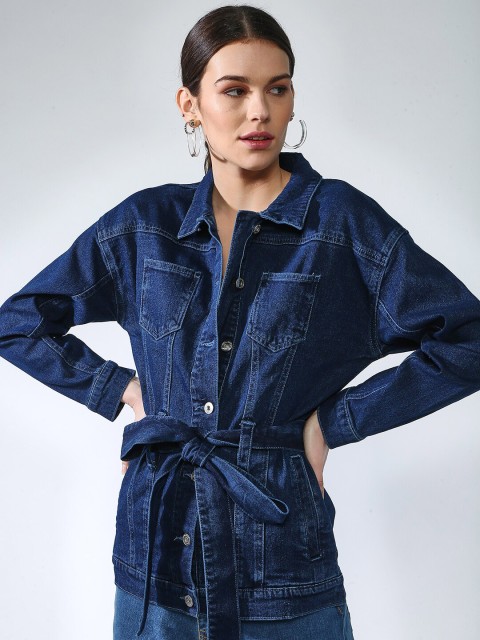 

Blue Saint Women Blue Colourblocked Lightweight Denim Jacket