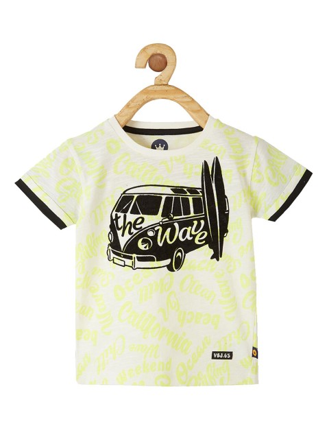 

VITAMINS Boys Yellow Printed Round Neck T-shirt