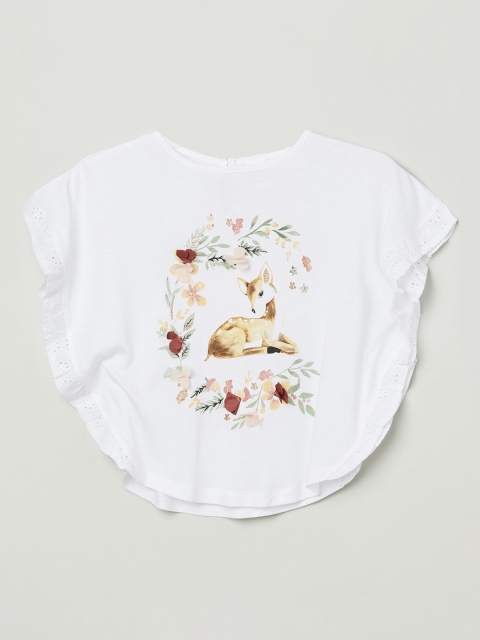 max Girls White Printed Kaftan Top