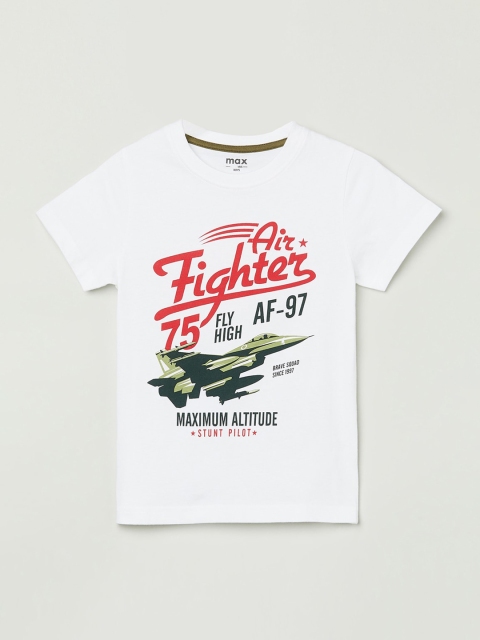 

max Boys White Printed Round Neck T-shirt