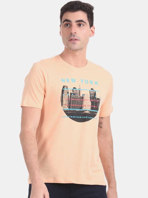 

Colt Men Orange Printed Round Neck Cotton T-shirt