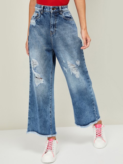 

Ginger by Lifestyle Women Blue Wide Leg Mid-Rise Mildly Distressed Jeans