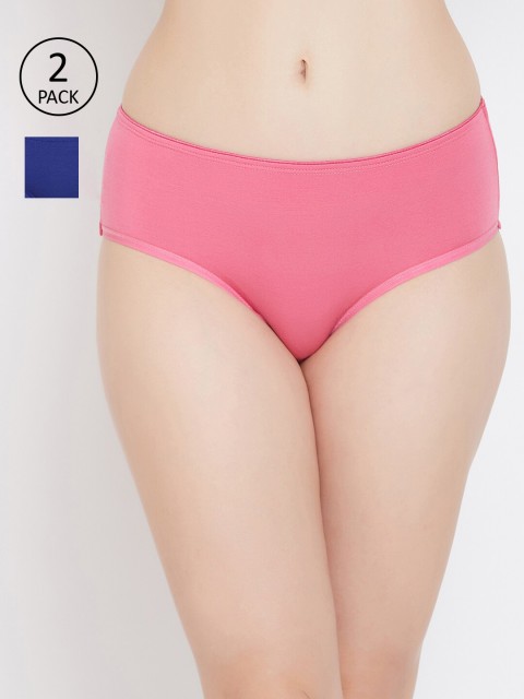 

Clovia Women Pack of 2 Solid Hipster Briefs COMPNC982, Pink