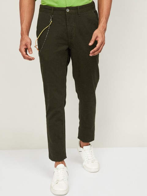 

CODE by Lifestyle Men Olive Green Slim Fit Solid Regular Trousers