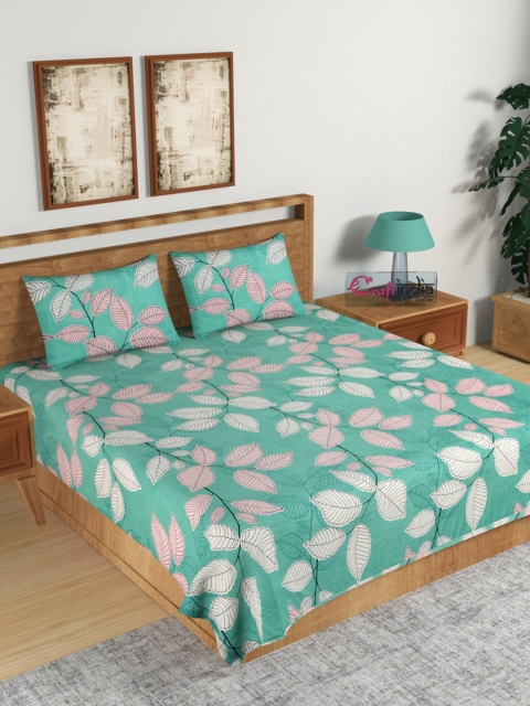 

eCraftIndia Sea Green Floral 140 TC Cotton 1 King Bedsheet with 2 Pillow Covers