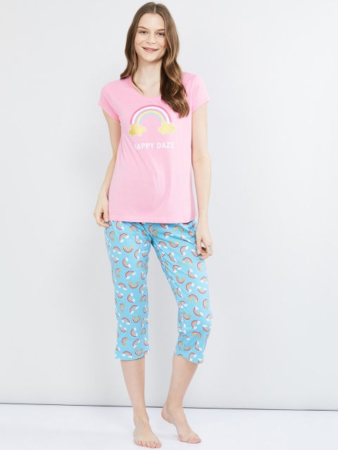

max Women Pink & Turquoise Blue Printed Night Suit