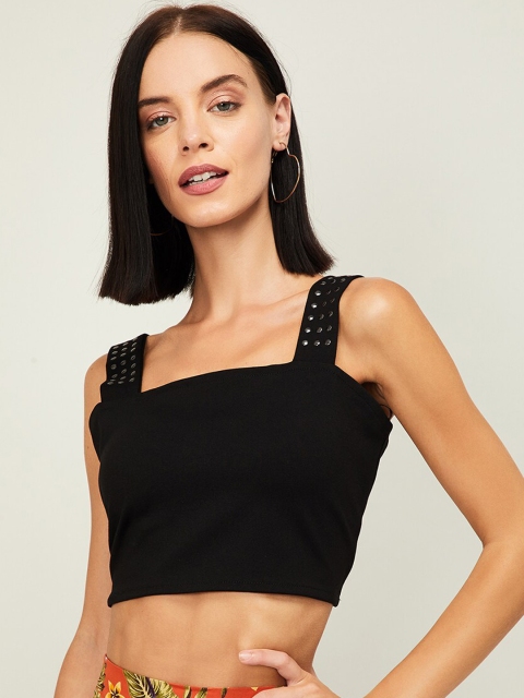 

Ginger by Lifestyle Women Black Solid Crop Top