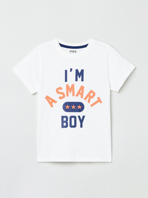 

max Boys Cream-Coloured Printed Round Neck T-shirt