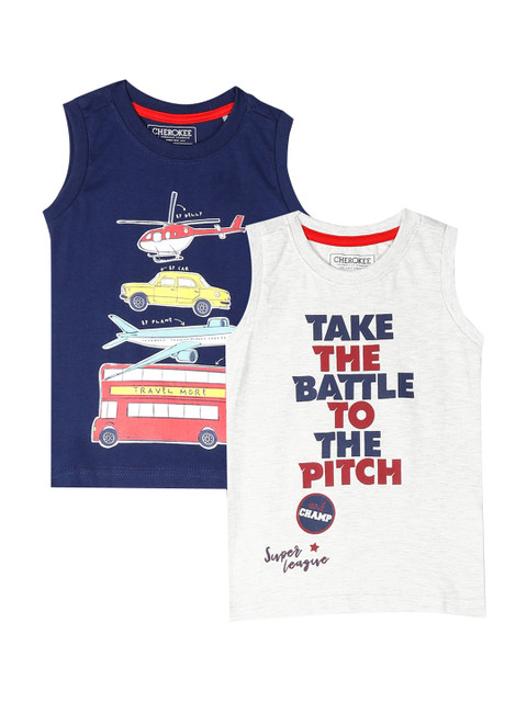 

Cherokee Boys Pack of 2 Printed Round Neck T-shirts, Navy blue