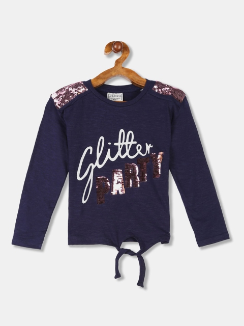

Cherokee Girls Navy Blue Printed Round Neck T-shirt