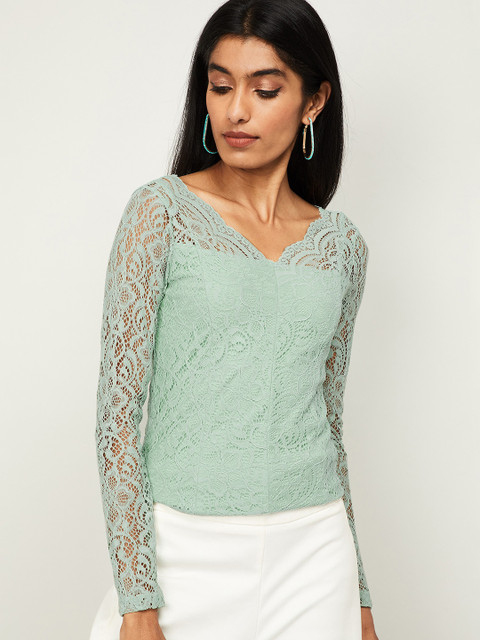 

CODE by Lifestyle Women Green Self Design Top