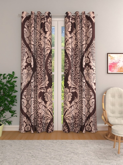 

ROMEE Coffee Brown & Beige Set of 2 Ethnic Motifs Room Darkening Door Curtains