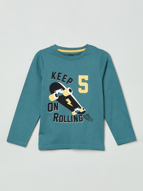 

max Boys Green Printed Round Neck T-shirt