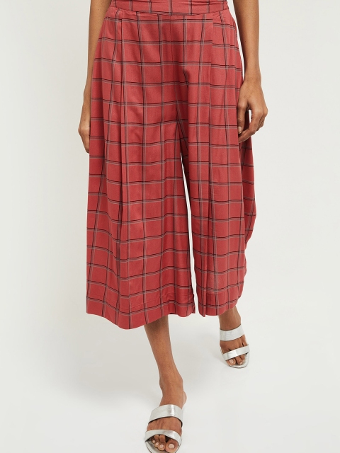 

max Women Maroon Regular Fit Checked Culottes