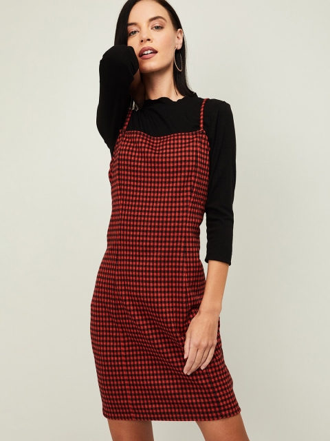 

Ginger by Lifestyle Women Red Checked Pinafore Dress
