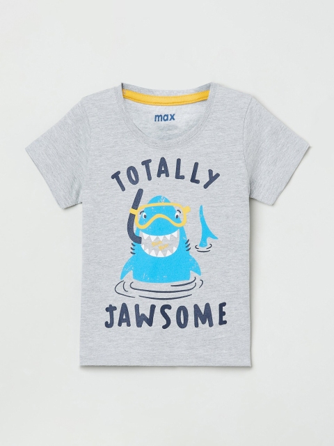 

max Boys Grey Printed V-Neck T-shirt