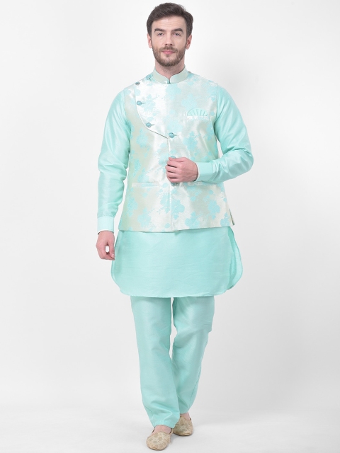 

SG RAJASAHAB Men Sea Green Solid Kurta with Trousers & Nehru Jacket