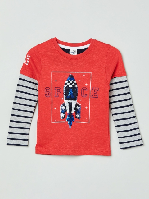 

max Boys Red Printed Round Neck T-shirt