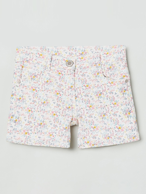 

max Girls Cream-Coloured Floral Printed Regular Fit Regular Shorts
