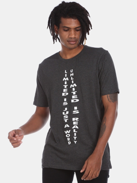 

Colt Men Charcoal Grey & White Printed Round Neck T-shirt