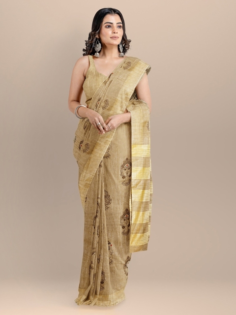 

BharatSthali Beige Silk Cotton Embroidered Mangalagiri Saree
