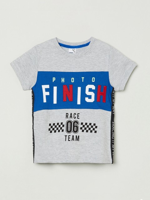 

max Boys Grey Printed Round Neck T-shirt