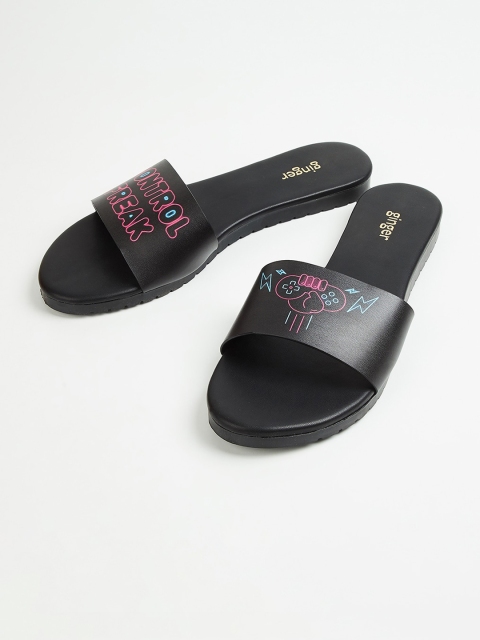 

Ginger by Lifestyle Women Black Solid PU Open Toe Flats