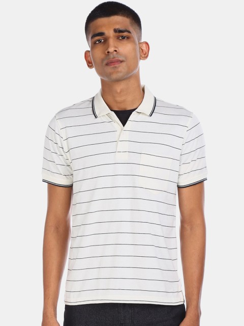 

Ruggers Men White Striped Polo Collar T-shirt