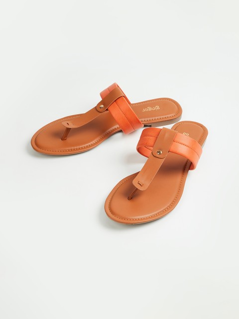 

Ginger by Lifestyle Women Orange Colourblocked PU T-Strap Flats