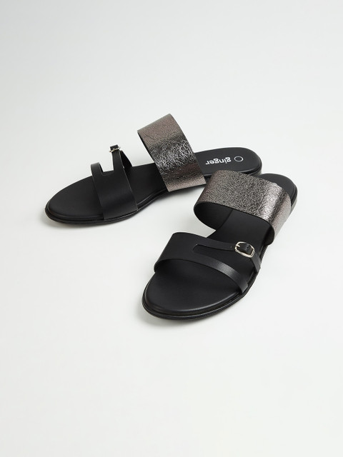 

Ginger by Lifestyle Women Black Colourblocked PU Open Toe Flats
