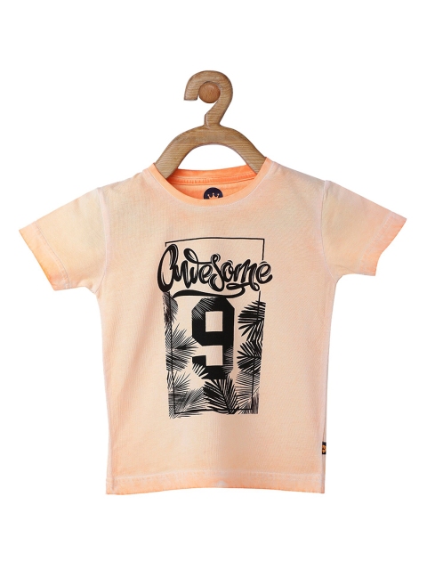 

VITAMINS Boys Orange Printed Round Neck T-shirt
