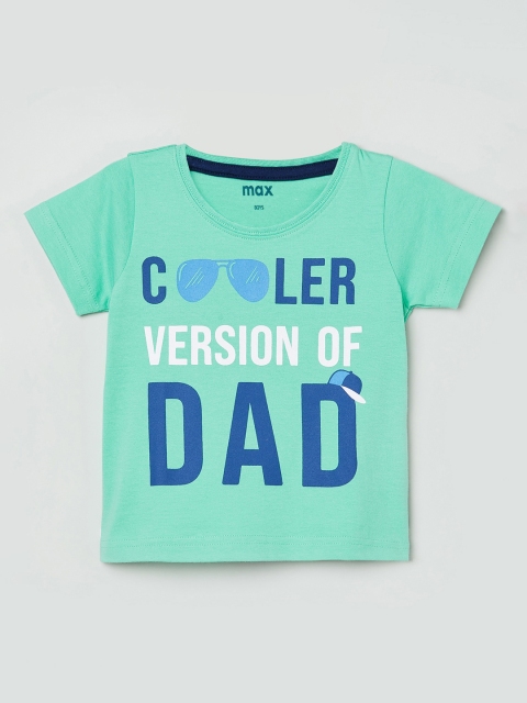 

max Boys Green Printed Round Neck Pure Cotton T-shirt