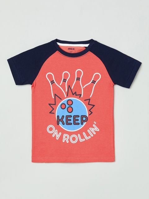 max Boys Orange Printed Round Neck Pure Cotton T-shirt