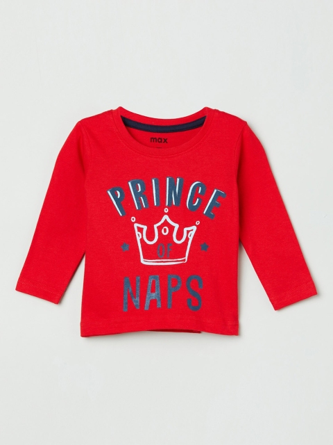 

max Boys Red Printed Round Neck Pure Cotton T-shirt