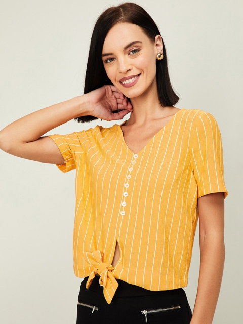 

Ginger by Lifestyle Women Mustard Striped Shirt Style Top