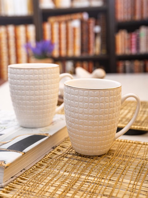 

White Gold Set of 2 White Printed Porcelain Mugs