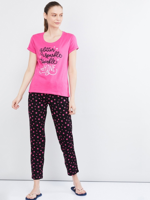 

max Women Pink & Black Printed Night Suit