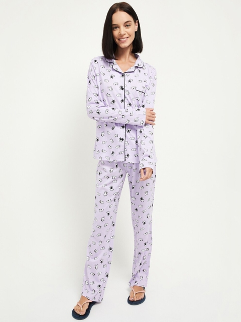 

max Women Purple & Black Printed Night Suit