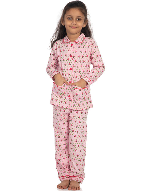 

Nite Flite Unisex Kids Pink & Green Printed Night Suit
