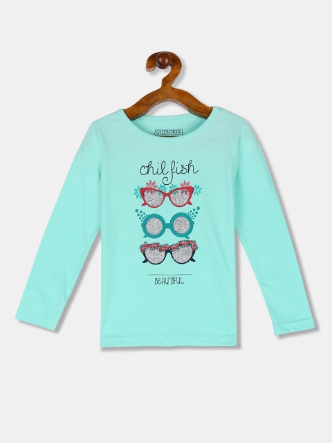 

Cherokee Girls Green Printed Round Neck T-shirt