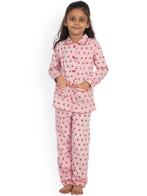 

Nite Flite Girls Pink & Green Printed Night Suit