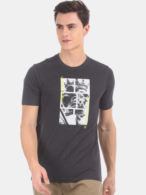 

Colt Men Charcoal Grey Printed Round Neck T-shirt