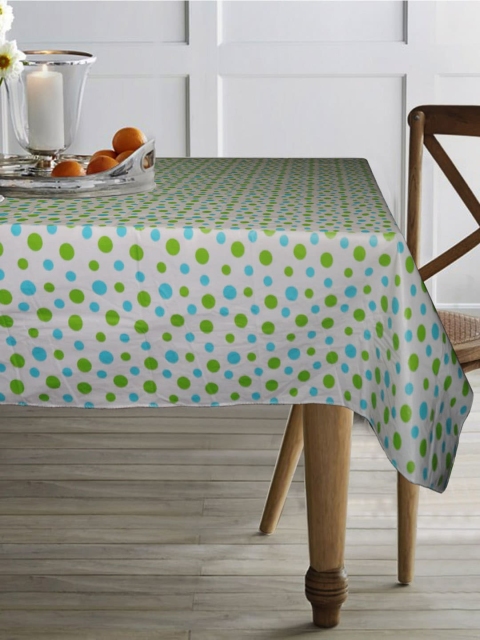 

Lushomes Off-White & Green Polka Dots Printed Waterproof Table Cover