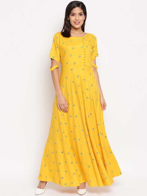 

Ashnaina Women Yellow Printed Maxi Dress