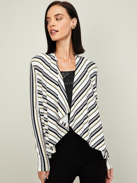 

CODE by Lifestyle Women White & Black Striped Waterfall Shrug