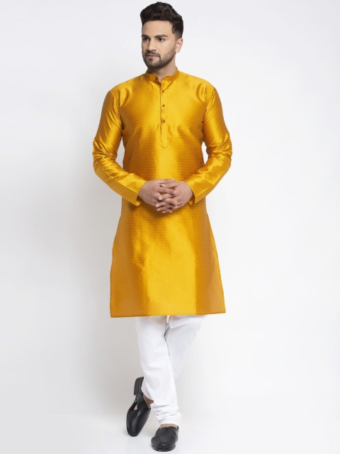 

Jompers Men Yellow & White Solid Kurta with Churidar