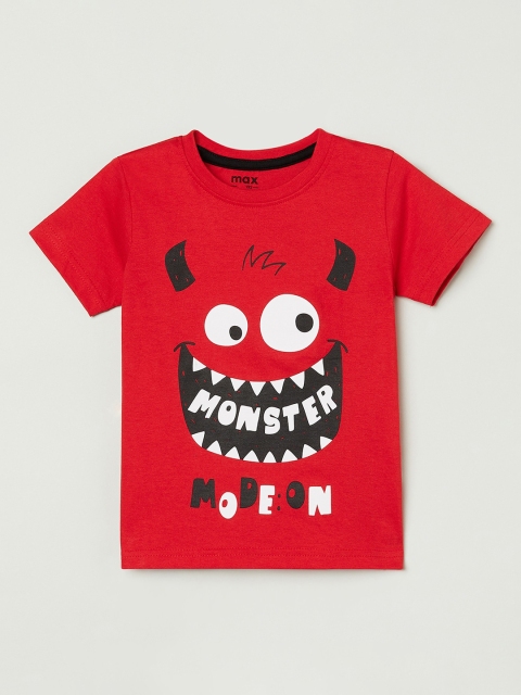 

max Boys Red Printed Round Neck T-shirt