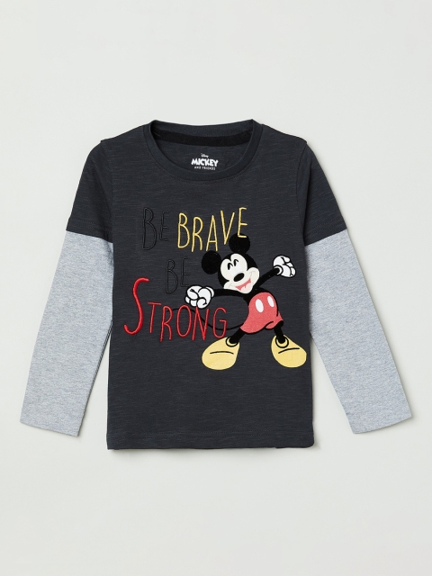 

max Boys Charcoal Grey Mickey Printed Round Neck T-shirt